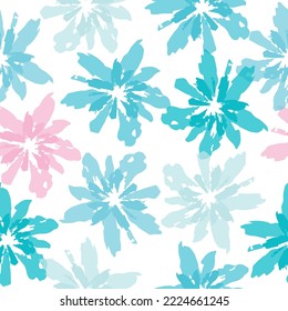 Watercolor floral seamless pattern. Hand painted design template. Mixed small and large blooming flower heads ornament.