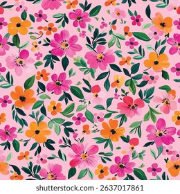 Watercolor floral seamless pattern, hand painting print with abstract flowers, leaves and plants, design texture.
