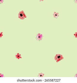 Watercolor Floral Seamless Pattern. Hand Painted Flowers Background. Poppy  Ornament. Good For Web, Print, Wrapping Paper.