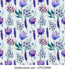 Watercolor Floral Seamless Pattern. Hand Painted Flowers Background. 