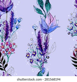 Watercolor Floral Seamless Pattern. Hand Painted Flowers Background. Artistic backdrop. Good For Web, Print, Wrapping Paper.