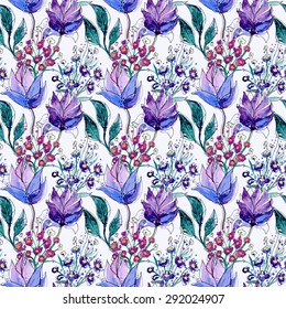 Watercolor Floral Seamless Pattern. Hand Painted Flowers Background. 