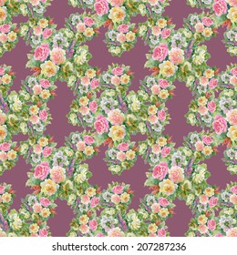 Watercolor floral seamless pattern on purple background vector illustration