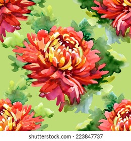 Watercolor floral seamless pattern on green background vector illustration