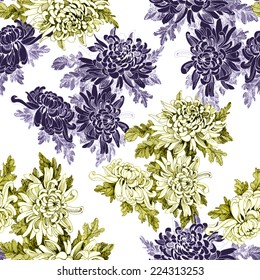 Watercolor floral seamless pattern on white background vector illustration