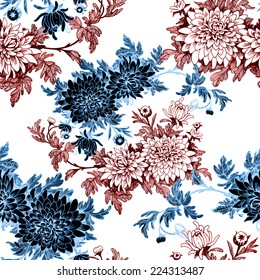 Watercolor floral seamless pattern on white background vector illustration