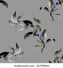Watercolor floral seamless pattern on gray background vector illustration
