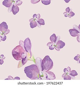 Watercolor floral seamless pattern with orchid flowers 