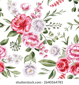 Watercolor Floral Seamless Pattern: Romantic Peonies and Greenery