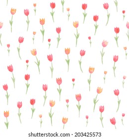 Watercolor floral seamless pattern. Tulips Vector illustration. Beautiful background.  Endless texture can be used for printing onto fabric and paper or scrap booking. 