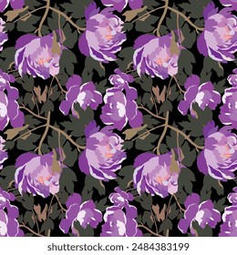 Watercolor floral seamless pattern in vintage style, colored garden illustration on ivory background, hand painting print. plants and butterflies, design texture. floral colorful pattern