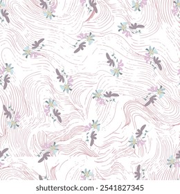 Watercolor floral seamless pattern in vintage rustic style, colored garden illustration on ivory background, hand painting print with abstract wildflowers, plants and butterflies, design texture.

