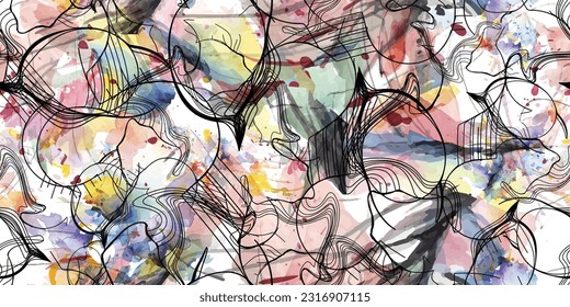 Watercolor floral seamless texture. Trendy fabric prints. Vector illustration