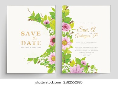 watercolor floral summer wedding invitation card set