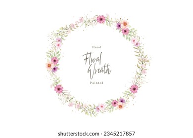 Watercolor floral summer wreath illustration