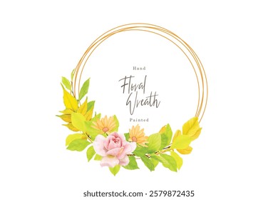 watercolor floral summer wreath wedding invitation card set