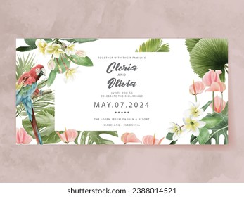watercolor floral tropical wedding invitation template
