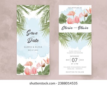 watercolor floral tropical wedding invitation template