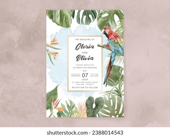 watercolor floral tropical wedding invitation template