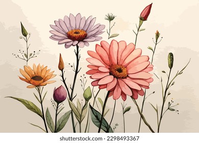 Watercolor Floral Vector arts, Colorful Flower collection