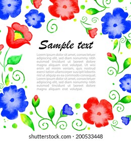 Watercolor floral vector background. Frame. Can be used for wallpaper, background, surface textures, pattern fills, pack, web page.