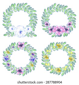 Watercolor floral vector.  Isolated set of hand drawn leaves and flowers. Floral  design for invitation, wedding or greeting cards. You can create your own compositions using elements.
