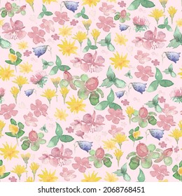 Watercolor floral vector pattern illustration print, delicate design.