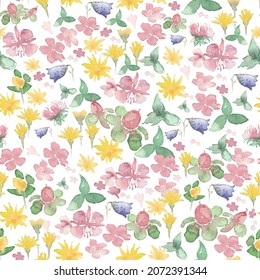 Watercolor floral vector pattern illustration print, delicate design
