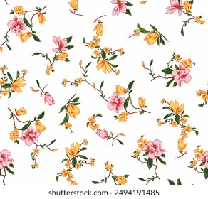 watercolor Floral vector in  seamless pattern.vintage small cute flowers in retro style on white background.