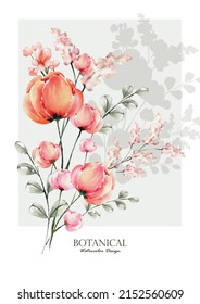 Watercolor of floral vector template design great for cards, banners, headers, party posters or decorate your artwork.