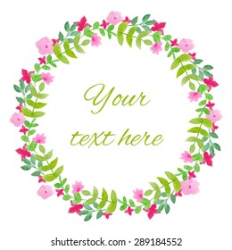 Watercolor floral vector wreath. Hand drawn illustration with place for your text. Isolated. Wedding wreath.