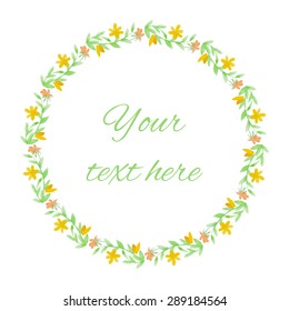 Watercolor floral vector wreath. Hand drawn illustration with place for your text. Isolated. Wedding wreath.