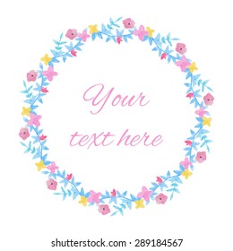 Watercolor floral vector wreath. Hand drawn illustration with place for your text. Isolated. Wedding wreath.