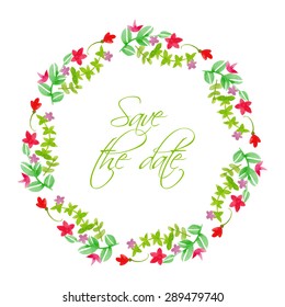 Watercolor floral vector wreath. Hand drawn illustration with place for your text. Isolated. Wedding wreath. Save the date. 