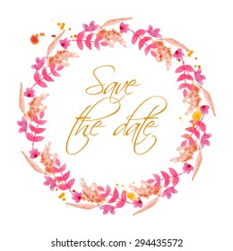 Watercolor floral vector wreath. Hand drawn illustration with place for your text. Isolated. Wedding wreath.
