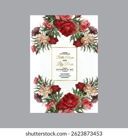 Watercolor floral wedding card design with a romantic touch, suitable for garden or outdoor weddings.
