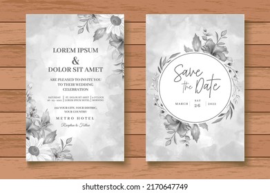 Watercolor Floral Wedding Card Set with Dark Flowers