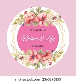 Watercolor floral wedding gold frame sticker label