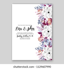 Watercolor floral wedding invitation card template 