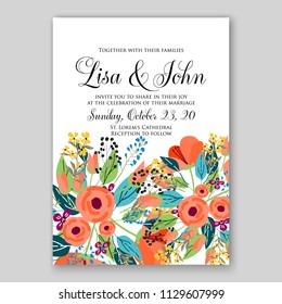 Watercolor floral wedding invitation card template 