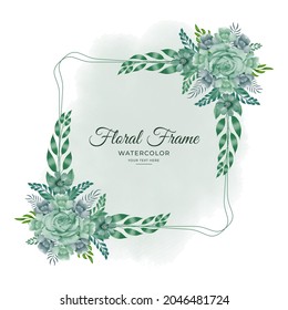 Watercolor floral Wedding invitation card with beautiful leaves frame and border decoration botanic
