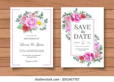 Watercolor Floral Wedding Invitation Card Template