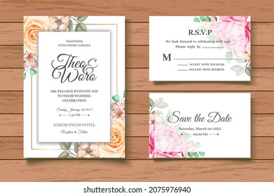 Watercolor Floral Wedding Invitation Card Set