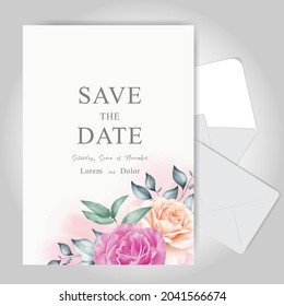 watercolor Floral wedding invitation template card design