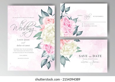 Watercolor floral wedding invitation template in minimalist design style