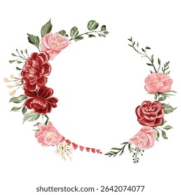Watercolor Floral Wreath: Burgundy and Blush Peonies with Greenery
