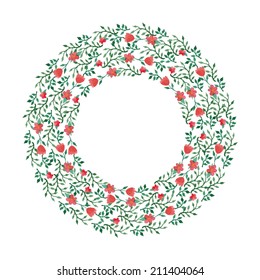 Watercolor floral wreath in Christmas style