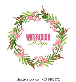 Watercolor floral wreath. Vector hand painted illustration.