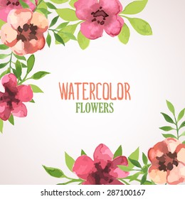 Watercolor floral wreath. Vector hand painted illustration.