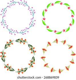 Watercolor floral wreaths isolated on white background, vector.